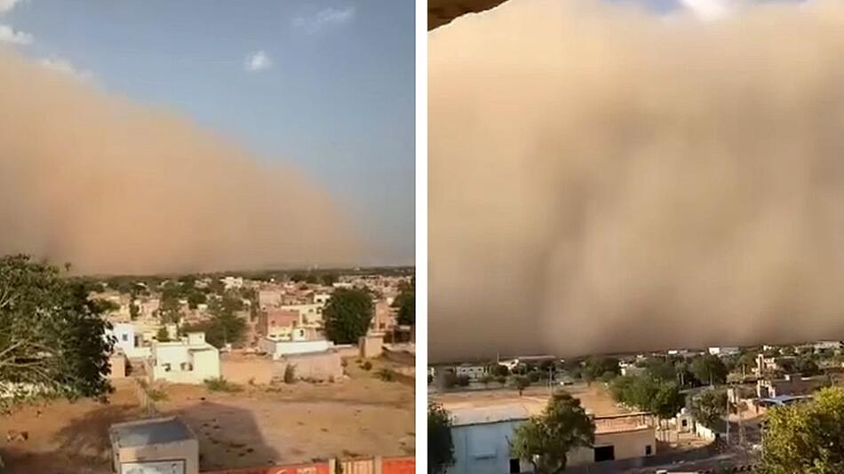 Bedrohlicher Anblick Apokalyptischer Sandsturm verdunkelt Grossstadt in Indien