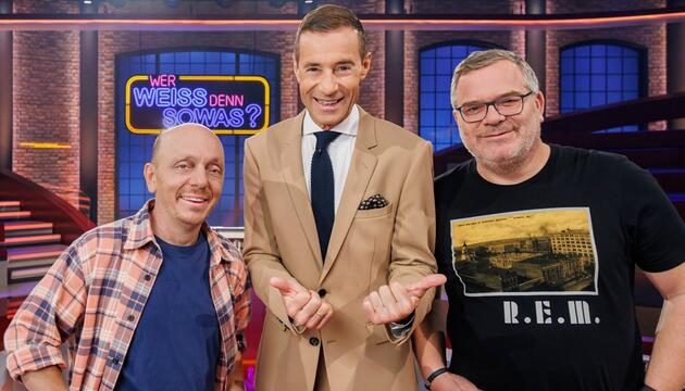 Abschied vom "Dreamteam": Kai Pflaume (m.) mit Bernhard Hoëcker und Elton (r.) bei "Wer weiss ...