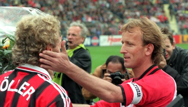 Rudi Völler (l) und Andreas Brehme