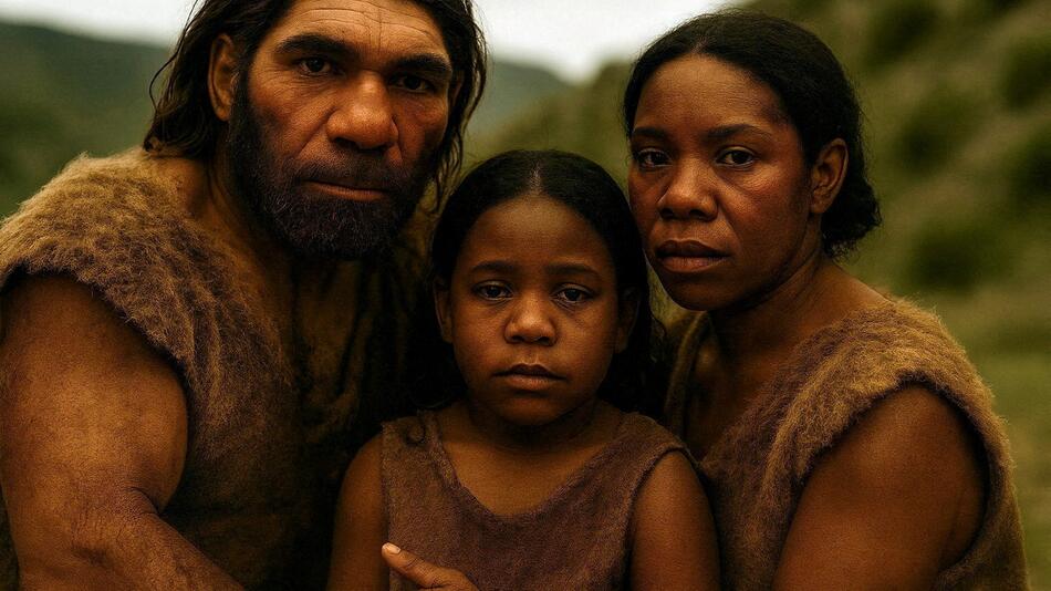 Familie aus Neandertalern und Homo sapiens