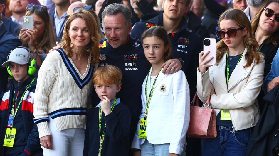 Geri und Christian Horner mit den Kindern Monty, Olivia und Bluebell.