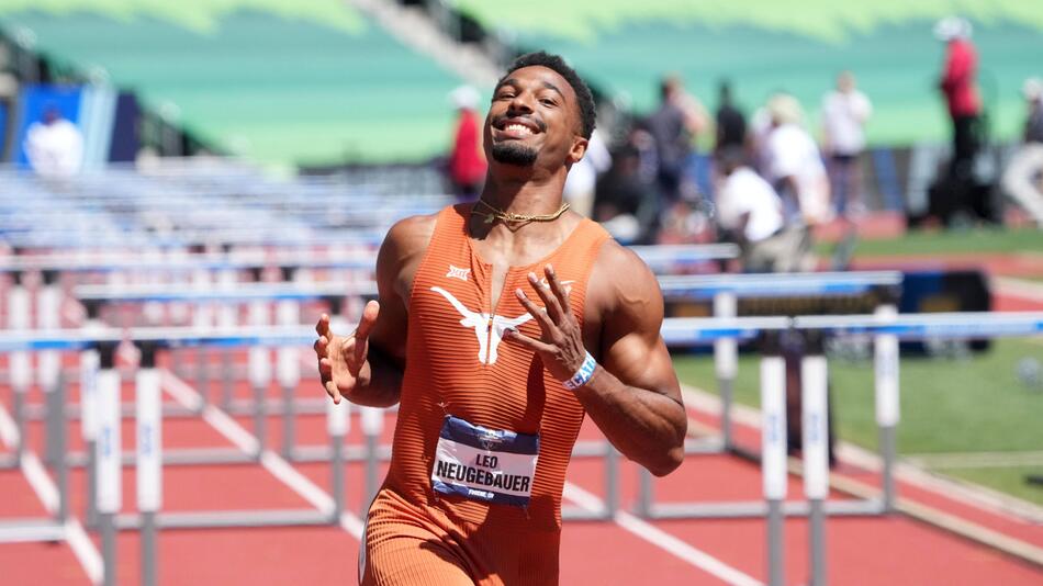 Der deutsche Zehnkämpfer Leo Neugebauer nach den 110 Meter Hürden in Eugene