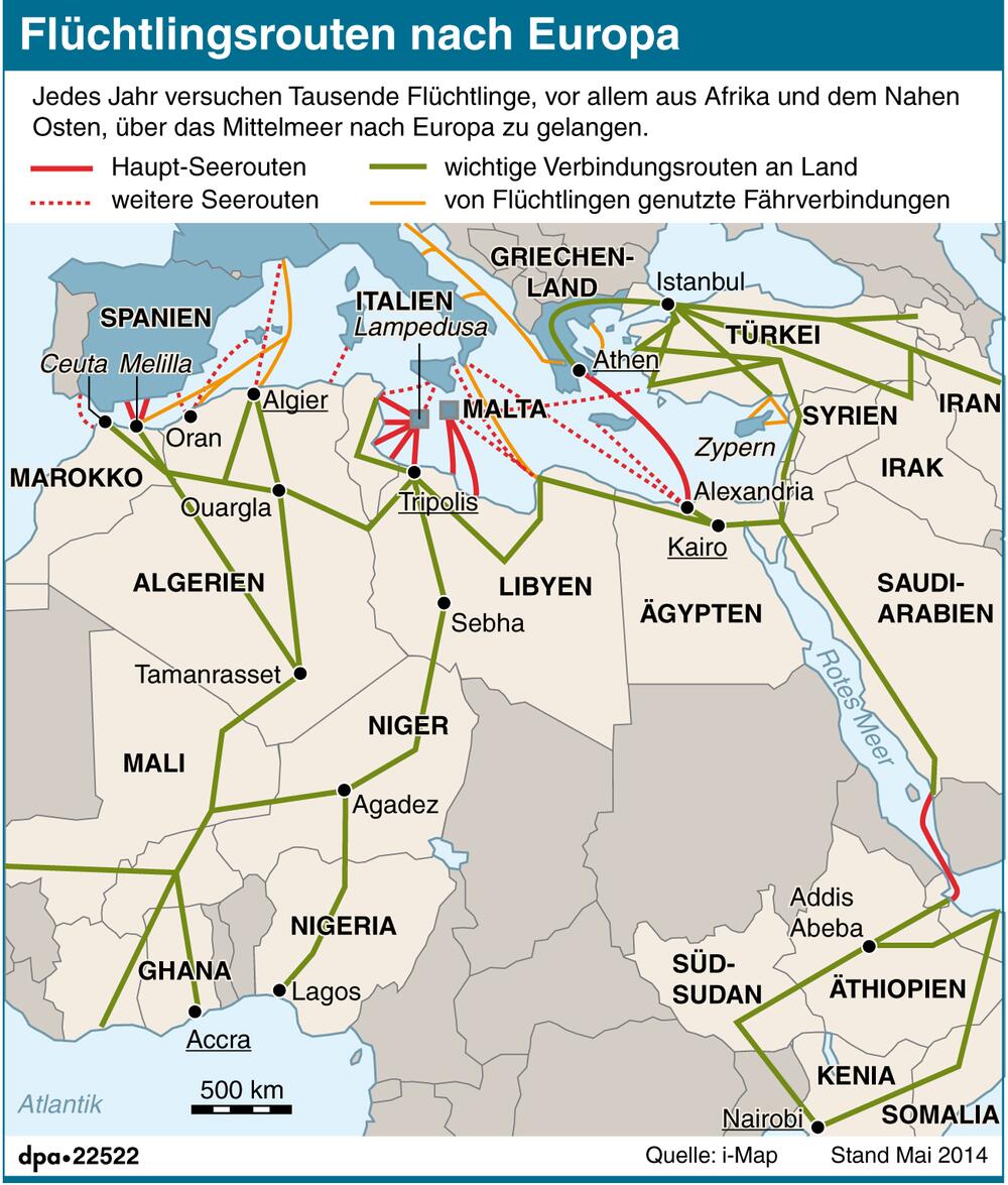 Flüchtlingsrouten nach Europa