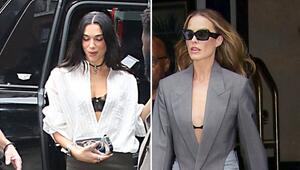 Dua Lipa und Margot Robbie setzen auf den "Peekaboo Bralette"-Trend.