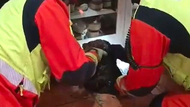 Hund im Abfluss gefangen: Feuerwehr in Valencia stemmt Boden auf