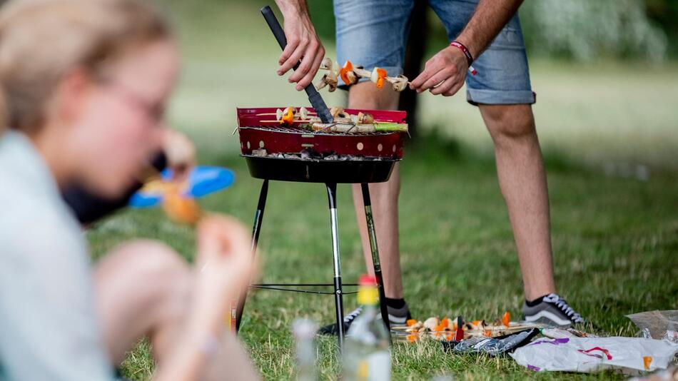 Gruppe grillt im Park