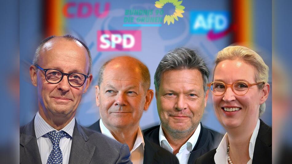 Wollen die nächste Regierung anführen: Friedrich Merz (CDU), Olaf Scholz (SPD), Robert Habeck ...