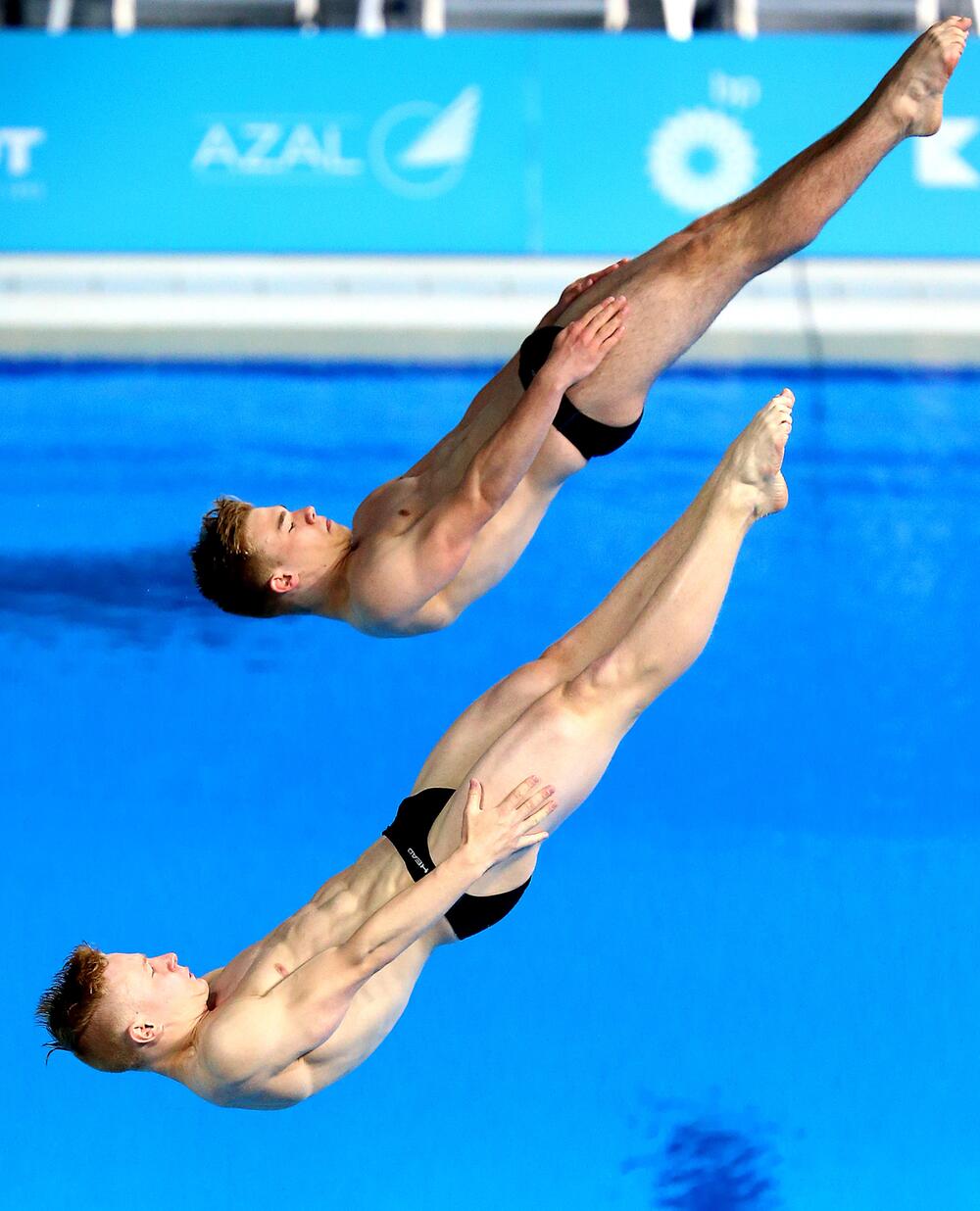 Nico Herzog und Frithjof Seidel springen bei den European Games 2015 synchron zu Bronze