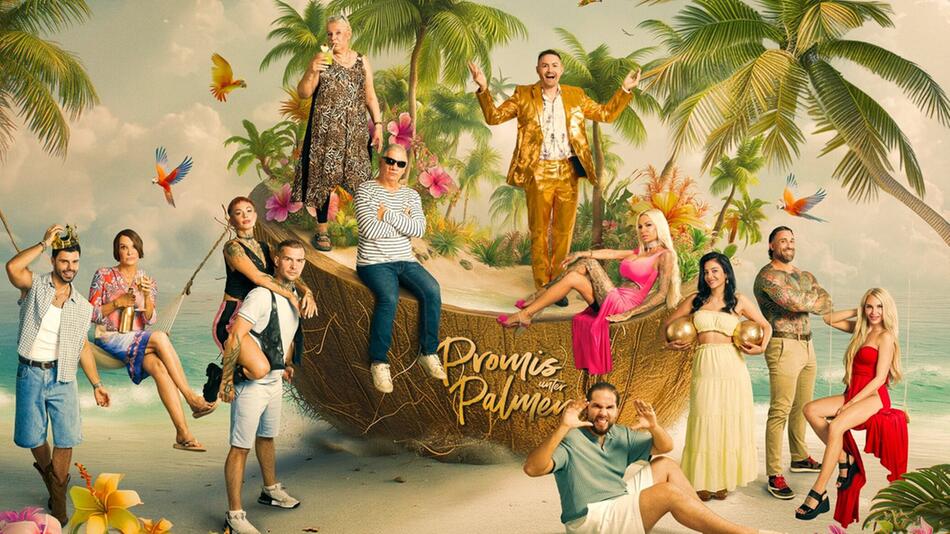 Claude-Oliver Rudolph (6.v.l.) und der restliche "Promis unter Palmen"-Cast.