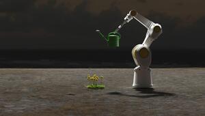 Roboter giesst eine Pflanze