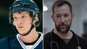 Connor Storrie in "Heated Rivalry", rechts daneben Noah Wyle in "The Pitt".
