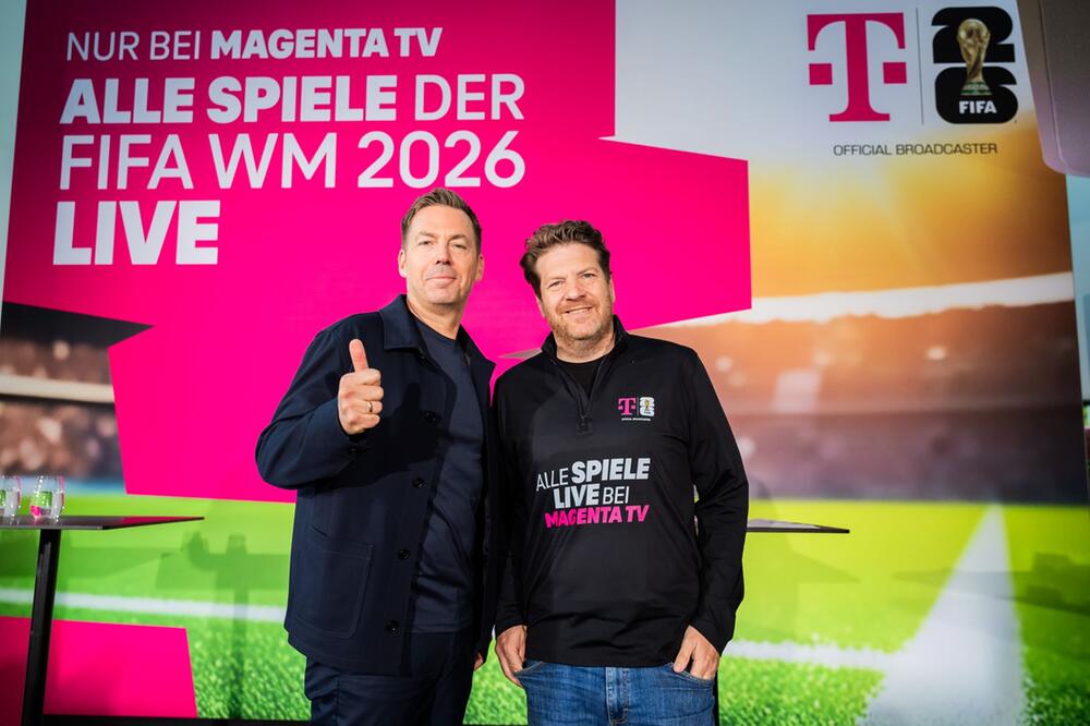 Pressekonferenz Telekom Rechtevergabe Fussball-WM 2026