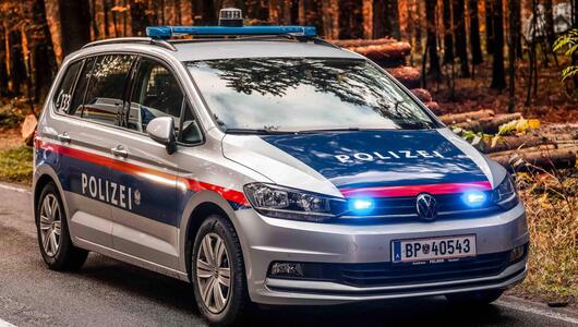 Österreichisches Polizeiauto im Wald