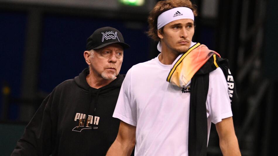 Boris Becker (links) und Alexander Zverev (rechts) im Februar 2023 in Trier.