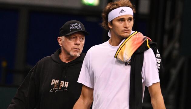 Boris Becker (links) und Alexander Zverev (rechts) im Februar 2023 in Trier.