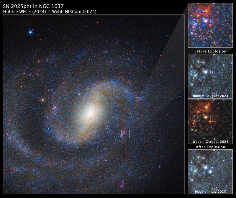 kombinierte Ansicht der Spiralgalaxie NGC 1637 von Webb und Hubble