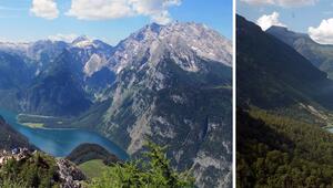 Bildkombo Königssee in Bayern (l) und Geirangerfjord in Norwegen
