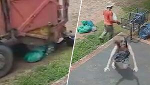 Völlig absurde Szene: Frau stürzt, Müllmann wird angefahren