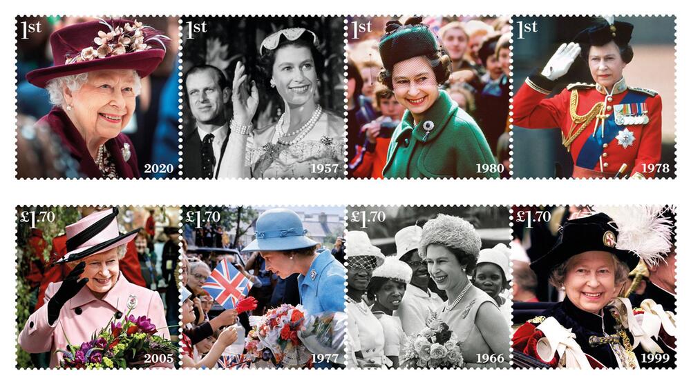Royal Mail mit acht Queen-Briefmarken
