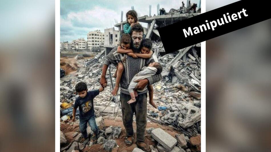 Dieses Bild von einem Mann mit fünf Kindern in Gaza wurde mit KI generiert