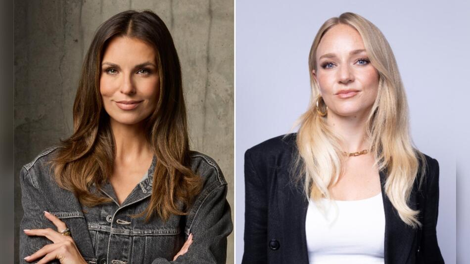 Laura Wontorra (l.) steht für die 2. Bundesliga bei RTL am Platz, Katharina Kleinfeldt für das ...