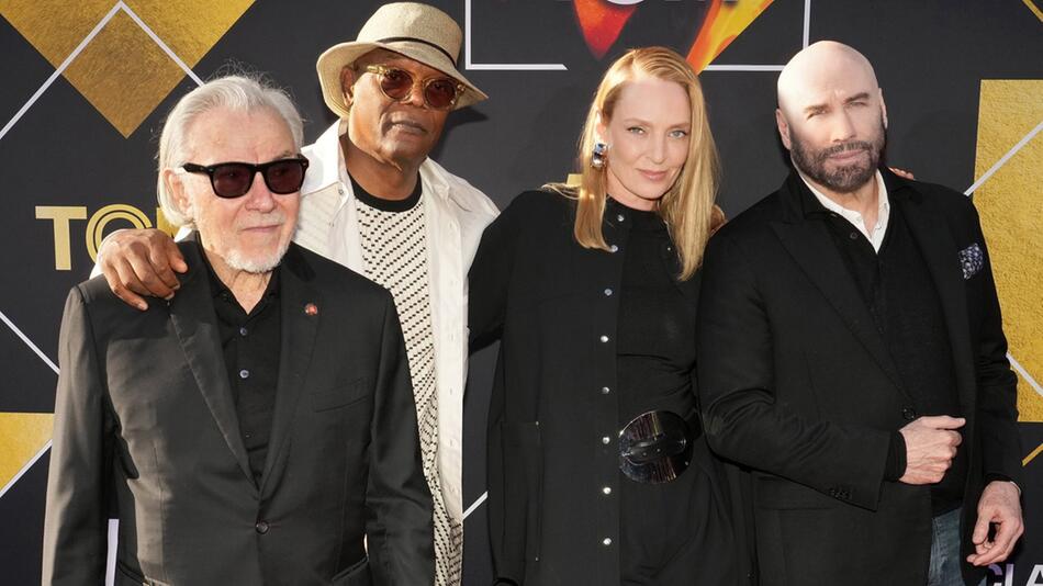 Die "Pulp Fiction"-Reunion (von l.): Harvey Keitel, Samuel L. Jackson, Uma Thurman und John ...